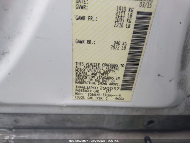 Nissan Altima 2.5 Sv 2015 1N4AL3AP4FC290037 Image 9