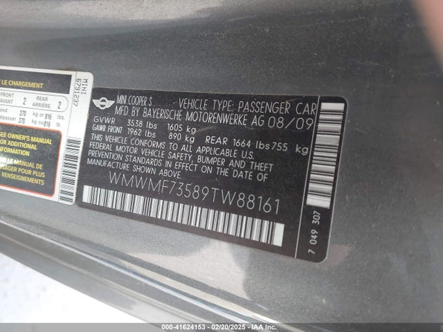 2009 MINI COOPER S WMWMF73589TW88161 Photo 8