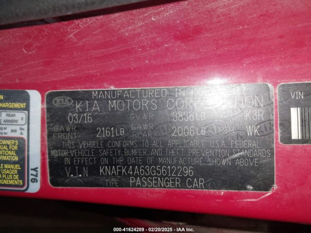 KNAFK4A63G5612296 KIA FORTE LX