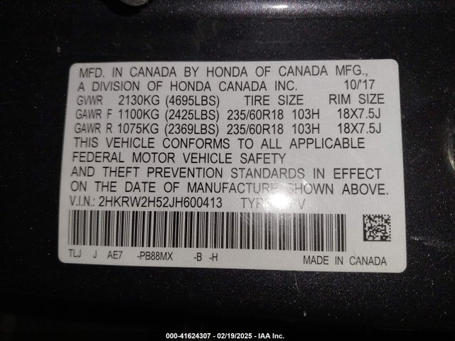 Honda CR-V EX 2018 2HKRW2H52JH600413 Image 9
