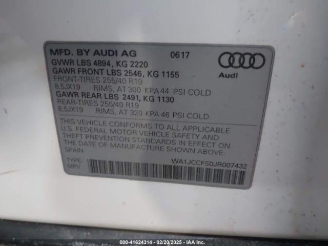 WA1JCCFS0JR007432 Audi Q3 2.0t Premium/2.0t Sport Premium