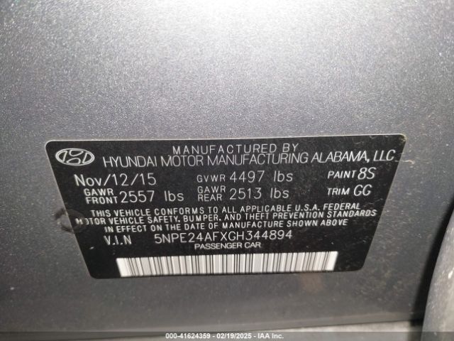 5NPE24AFXGH344894 Hyundai SONATA SE