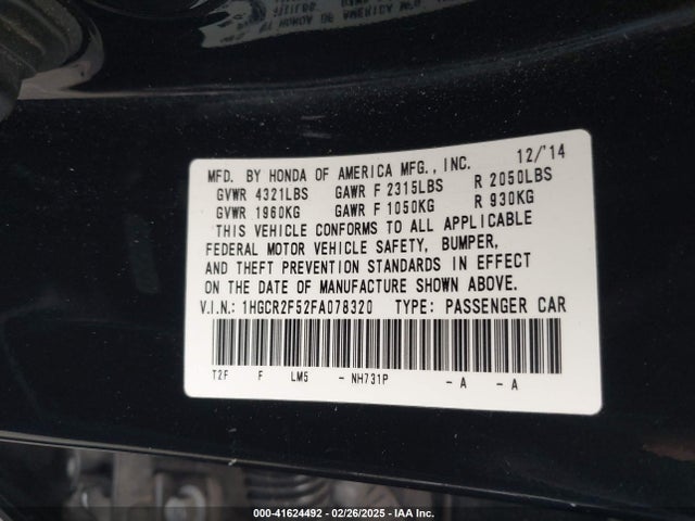 Honda Accord Sport 2015 1HGCR2F52FA078320 Image 9
