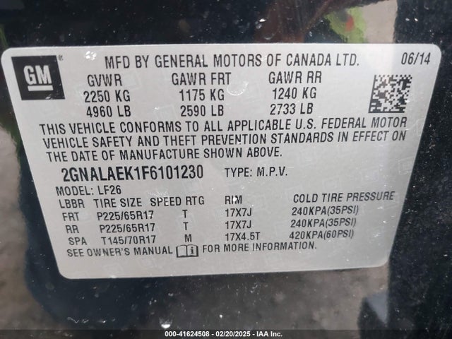 Chevrolet EQUINOX LS 2015 2GNALAEK1F6101230 Image 9