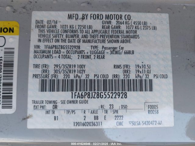 1FA6P8JZ8G5522928 Ford Shelby Gt350