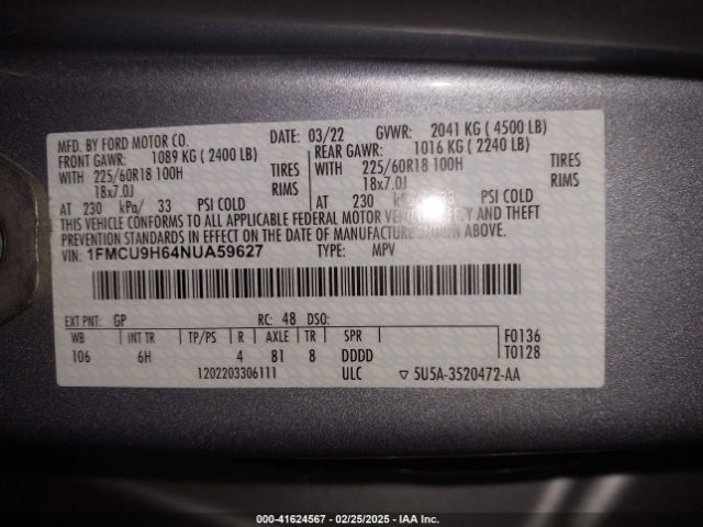 2022 FORD ESCAPE 1FMCU9H64NUA59627 Photo 8
