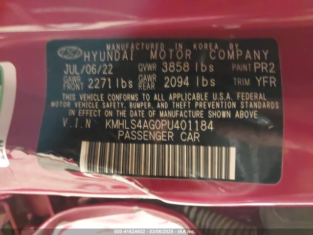 KMHLS4AG0PU401184 Hyundai ELANTRA SEL