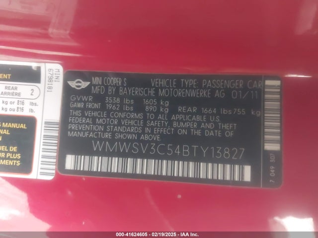 2011 MINI COOPER S WMWSV3C54BTY13827 Photo 8