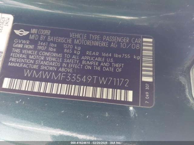 2009 MINI COOPER WMWMF33549TW71172 Photo 8