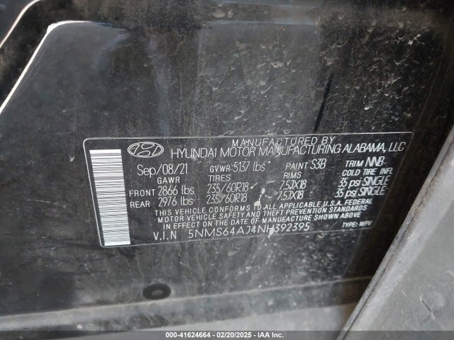5NMS64AJ4NH392395 Hyundai Santa Fe Sel
