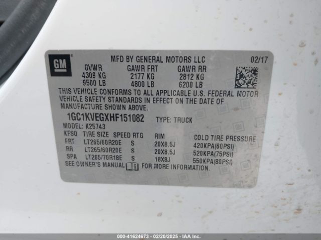 1GC1KVEGXHF151082 Chevrolet Silverado 2500hd Lt