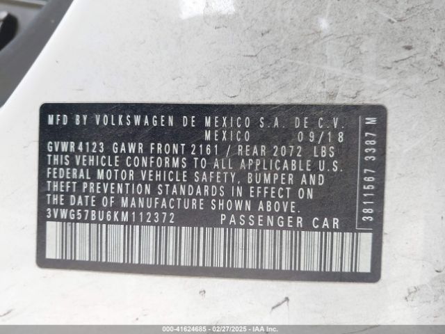 3VWG57BU6KM112372 Volkswagen Jetta 1.4t Sel Premium