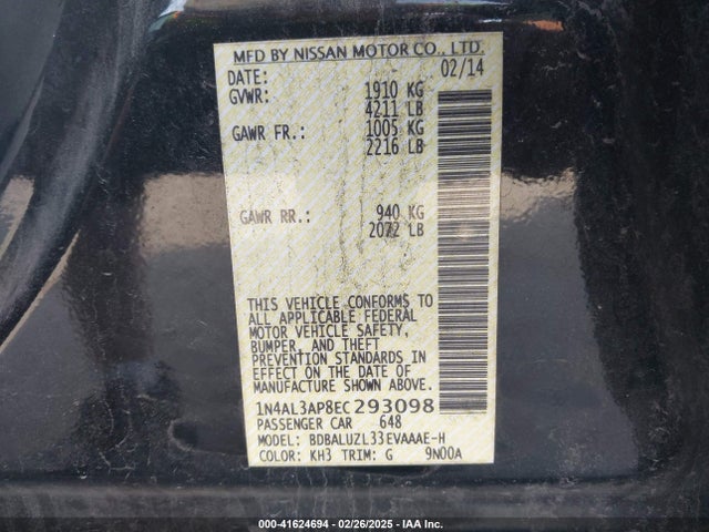 1N4AL3AP8EC293098 Nissan Altima 2.5 Sv