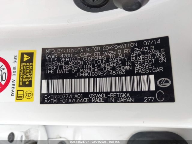 JTHBK1GG9E2148783 Lexus ES 350