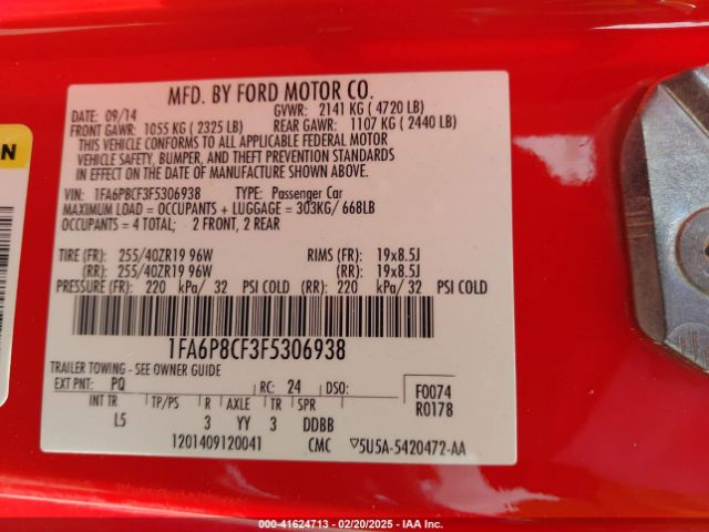 1FA6P8CF3F5306938 Ford Mustang Gt Premium