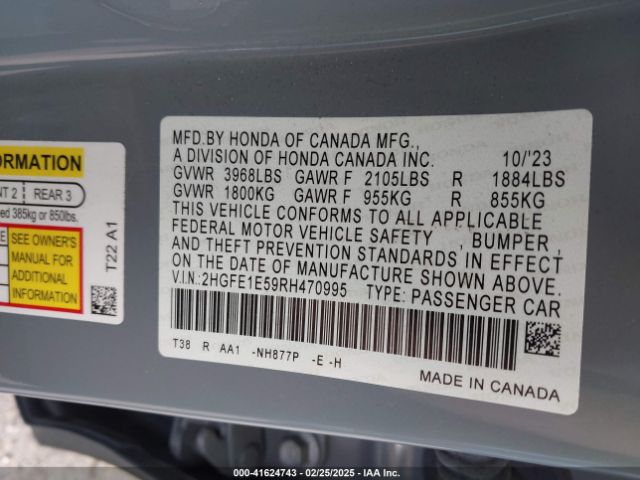 2HGFE1E59RH470995 Honda CIVIC SI SEDAN