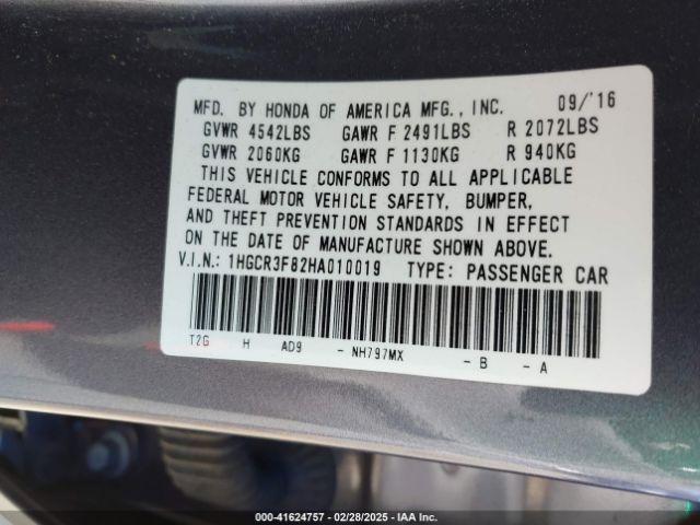 1HGCR3F82HA010019 Honda Accord Ex-l V6