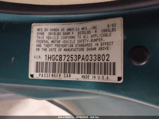 1993 HONDA ACCORD 1HGCB7253PA033802 Photo 8