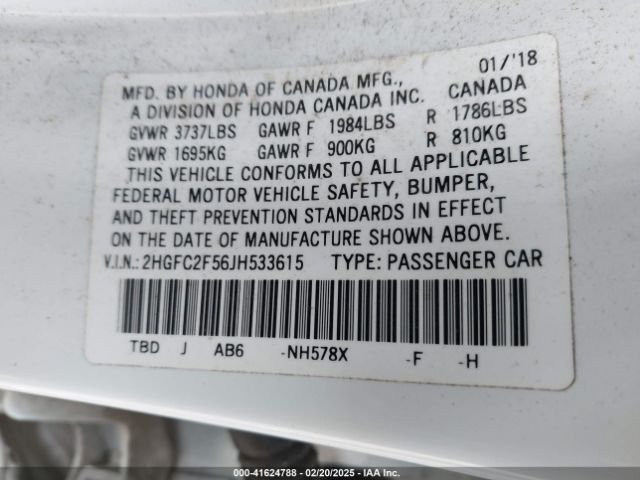 2HGFC2F56JH533615 Honda Civic Lx