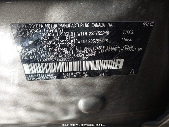 2T3DFREV4FW336599 Toyota Rav4 Limited