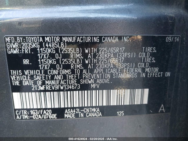 Toyota Rav4 Xle 2015 2T3WFREV9FW134673 Image 9