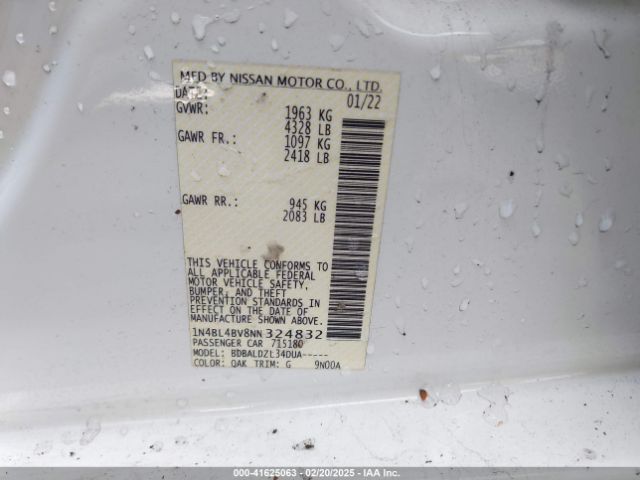1N4BL4BV8NN324832 Nissan Altima S Fwd