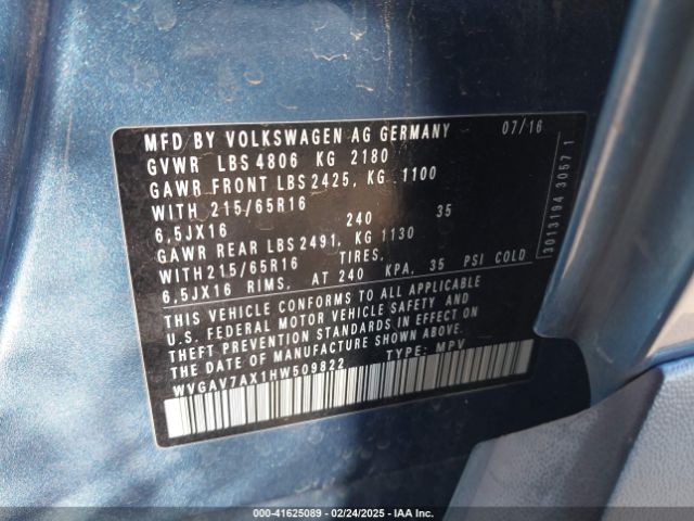 WVGAV7AX1HW509822 Volkswagen Tiguan 2.0t S