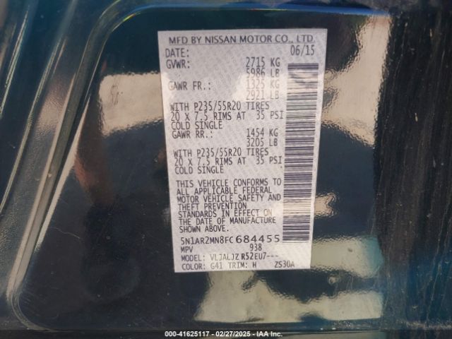 5N1AR2MN8FC684455 Nissan Pathfinder Platinum