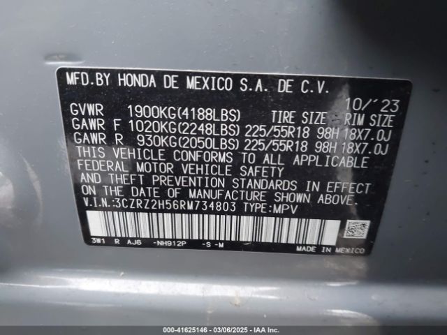 3CZRZ2H56RM734803 Honda Hr-v Awd Sport/awd Sport W/o Bsi