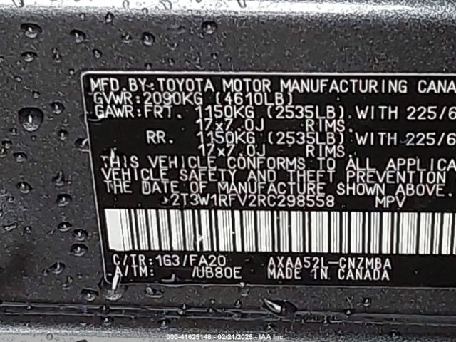 2T3W1RFV2RC298558 Toyota Rav4 Xle
