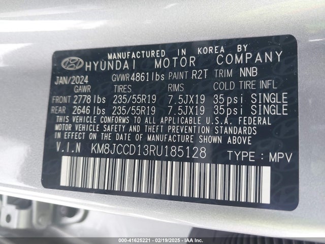 KM8JCCD13RU185128 Hyundai Tucson Hybrid Sel Convenience
