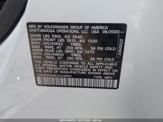 1V25E2CA9LC226501 Volkswagen Atlas Cross Sport 3.6l V6 Se W/technology/3.6l V6 Se W/technology R-line