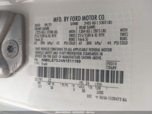 NM0LS7S26N1511189 Ford Transit Connect Xl Cargo Van
