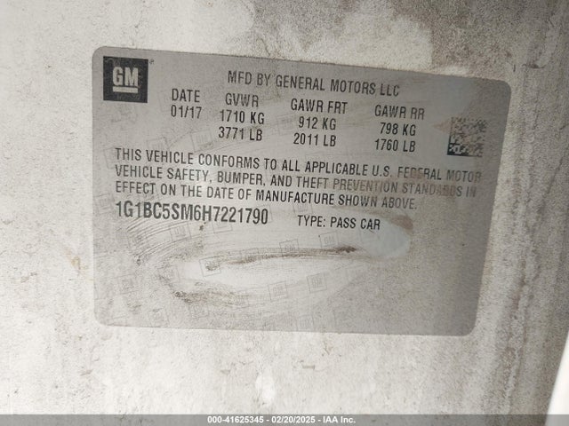 1G1BC5SM6H7221790 Chevrolet Cruze Ls Auto