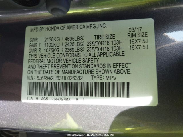 5J6RW2H83HL026382 Honda Cr-v Ex-l/ex-l Navi