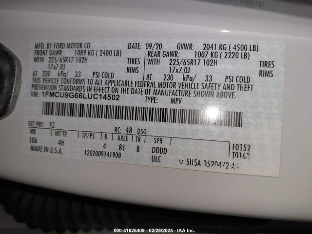 1FMCU9G66LUC14502 Ford ESCAPE SE