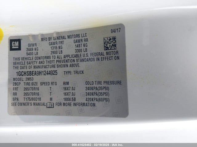 1GCHSBEA9H1244925 Chevrolet Colorado Wt