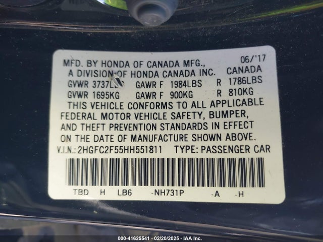 2HGFC2F55HH551811 Honda Civic Lx