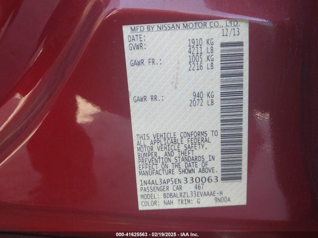 1N4AL3AP5EN330063 Nissan Altima 2.5 S