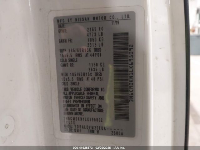 3N6CM0KN1LK695092 Nissan Nv200  Cargo S Xtronic Cvt