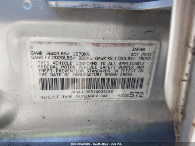 2004 MITSUBISHI LANCER JA3AJ26E64U035168 Photo 8