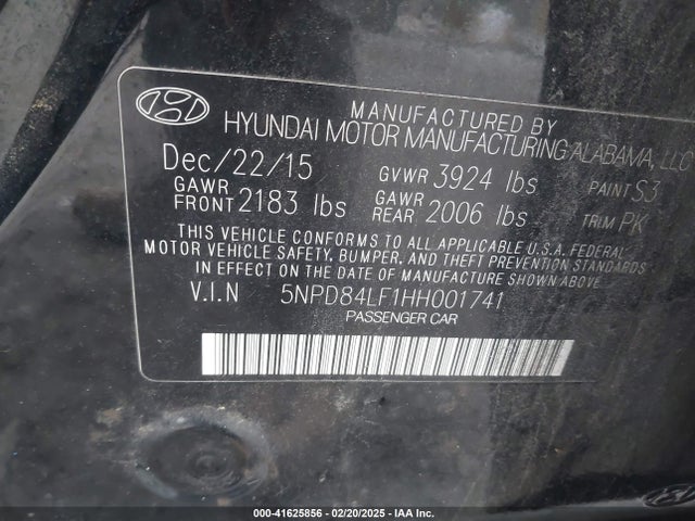 5NPD84LF1HH001741 Hyundai ELANTRA SE