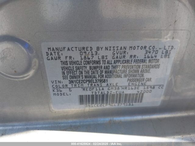 3N1CE2CP9EL379581 Nissan Versa Note Sv