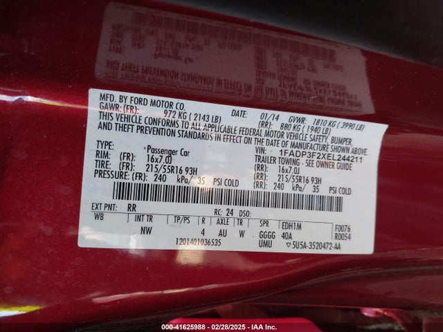 1FADP3F2XEL244211 Ford FOCUS SE