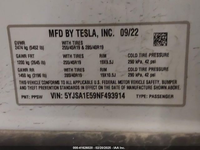 5YJSA1E59NF493914 Tesla Model S Dual Motor All-wheel Drive