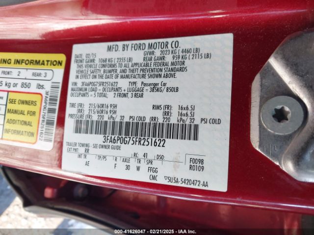 3FA6P0G75FR251622 Ford FUSION S