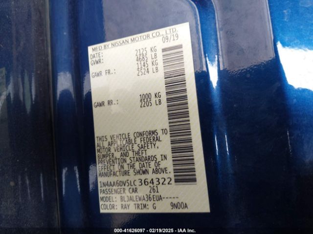 1N4AA6DV5LC364322 Nissan Maxima Sl Xtronic Cvt
