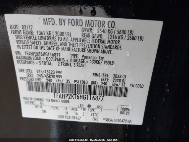 1FAHP2KT6HG116877 Ford TAURUS SHO
