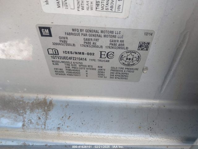 1GTV2UEC4FZ219414 GMC Sierra 1500 Sle