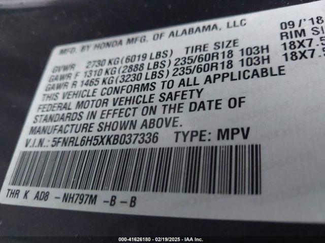 5FNRL6H5XKB037336 Honda ODYSSEY EX